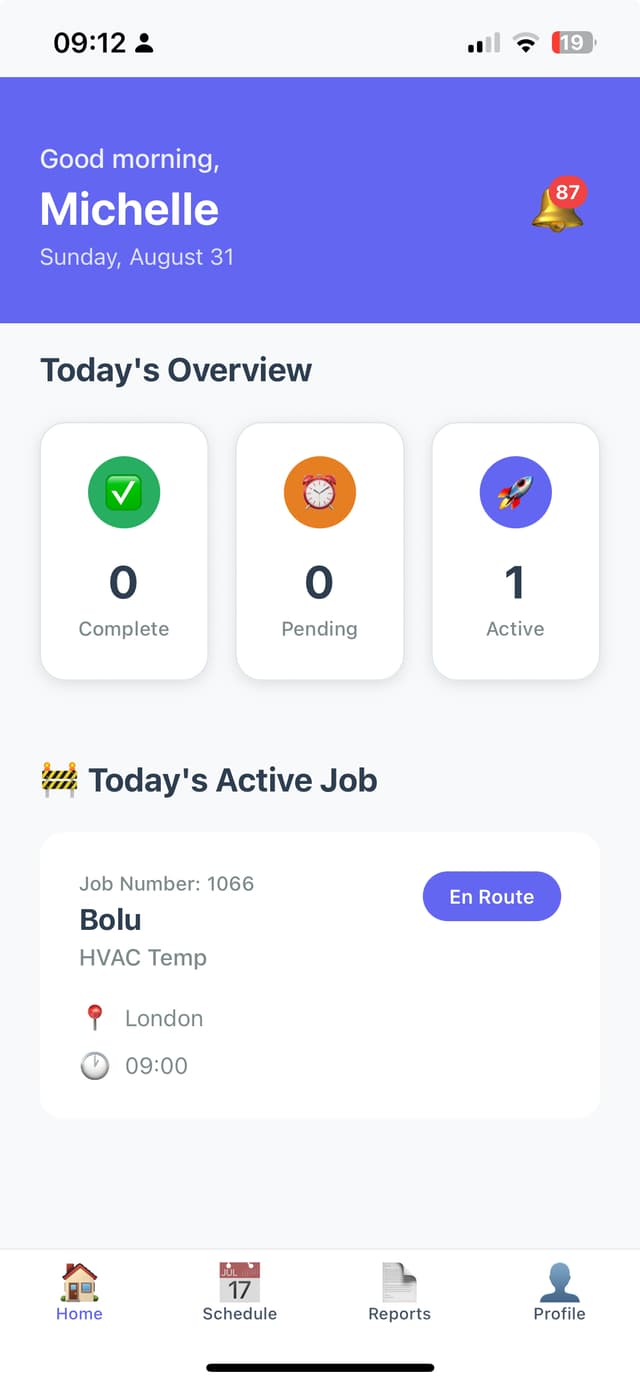 Job dashboard screen