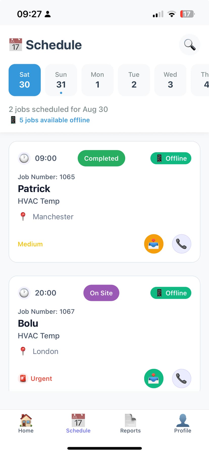 FieldPathPro mobile app schedule screen
