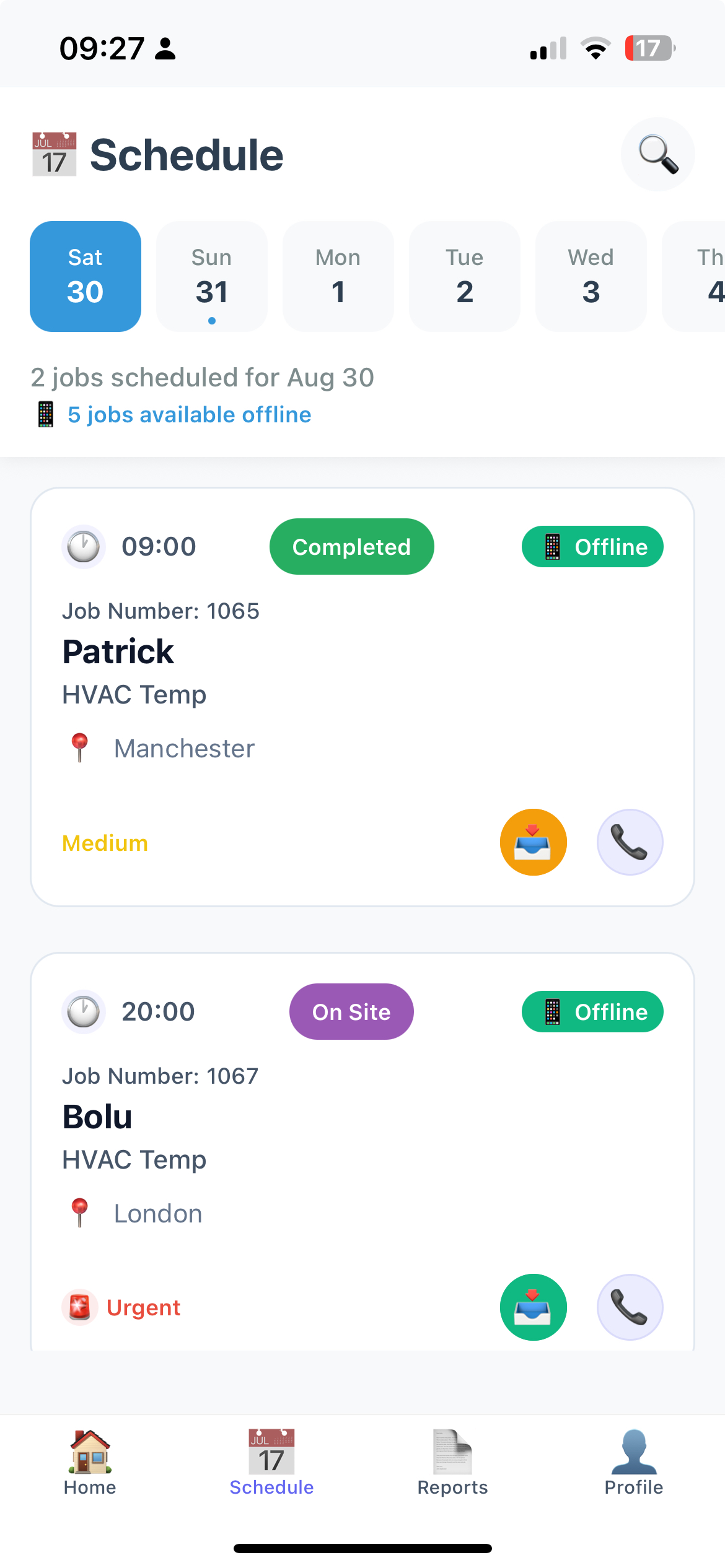 FieldPathPro mobile app schedule screen